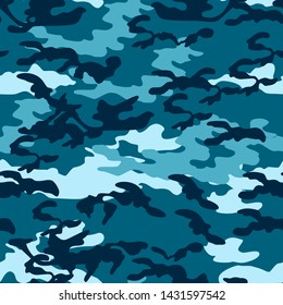Seamless vector blue camouflage pattern. Military/ uniform/ army background. For fabric, textile, design, avertising banner.