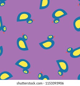 Seamless vector blue duck pattern on lilac background for wrapping, craft, fabric, textile
