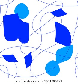 Seamless vector blue elements pattern. Chaotic abstract background for fabric, textile, cover, wrapping etc. 10 eps design.