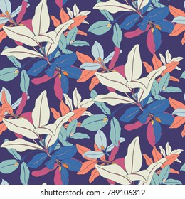 Seamless Vector Blue Exotic Leaf Vector Wallpaper
