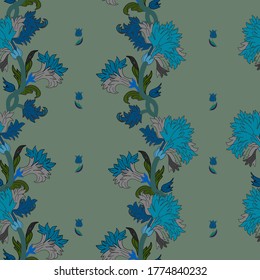 Seamless Vector Blue Floral with greyish background pattern. design for wall paper, gift wrapping, textiles, fabric, on white background, motifs, dresses