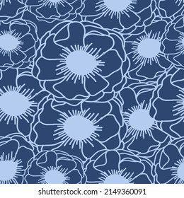 seamless vector blue floral  hand drawn pattern