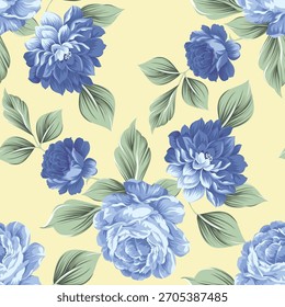 Patrón de flor azul de Vector sin costuras en amarillo