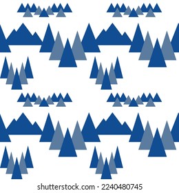 Seamless Vector Blue Mountains with Blue tree Background Patterns Design for Background, Tablecloth, Picnic mat, Wrap paper, gift card, wallpaper 
