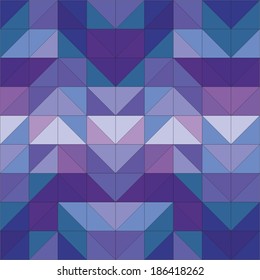 Seamless vector blue pattern, texture or tile background. Violet, navy blue and dark colorful geometric mosaic shapes. Hipster flat surface design triangle wallpaper with aztec chevron zigzag print