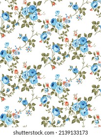 seamless vector blue small flower pattern on white background