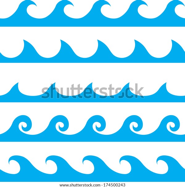 Seamless Vector Blue Wave Line Pattern Stock Vector (Royalty Free ...