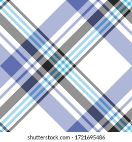 Seamless vector blue white tartan pattern. Plaid background. For design, fabric, textile, wrapping, cover etc.