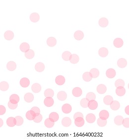 Seamless vector boarder polka dot pattern with flat candy pink transparent overlapped circles. Festive party background. Modern hipster happy birthday backdrop with round shapes