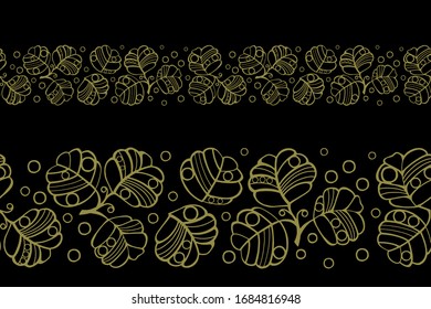 Borde vectorial transparente con hojas de oro abstractas.  