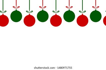 seamless vector border with christmas balls isolated on white background