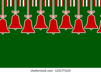 seamless vector border with christmas bells on green background