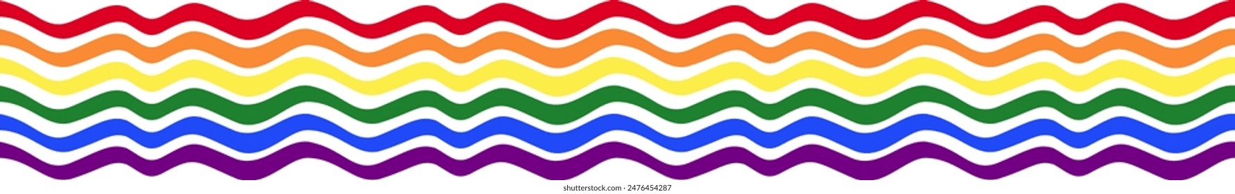 Seamless vector border, colorful wavy lines in rainbow LGBT pride flag colors for backgrounds and banners