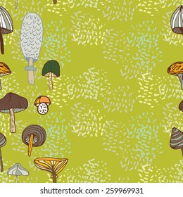 Seamless vector border of different mushrooms.