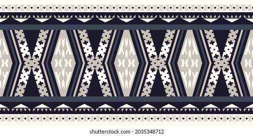 Frontera vectorial sin foco con ornamento étnico. Diseño de boho geométrico para textiles. 