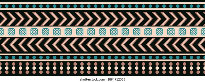 Frontera vectorial sin foco al estilo étnico. Ornamento geométrico. Tira decorativa para textiles.