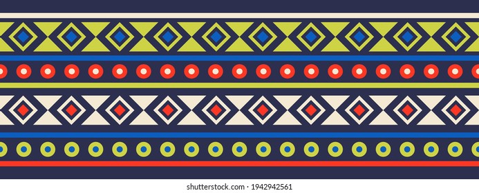 Frontera vectorial sin foco al estilo étnico. Ornamento geométrico. Tira decorativa para textiles.