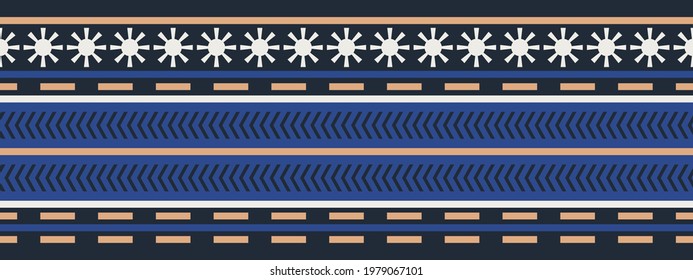 Frontera vectorial sin foco al estilo étnico. Ornamento geométrico. Tira decorativa para textiles.