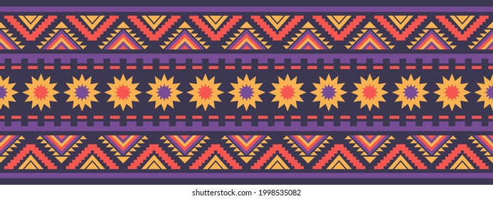 Seamless vector border in ethnic style. Geometric traditional ornament for textiles. Boho design for clothing. 