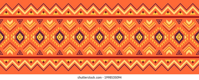 Seamless vector border in ethnic style. Geometric traditional ornament for textiles. Boho design for clothing. 