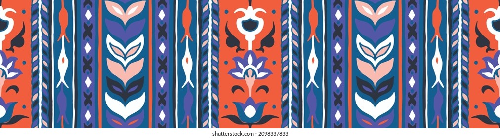 Seamless vector border in ethnic style. Geometric ornament. Decorative strip for textiles.