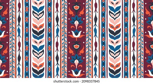 Seamless vector border in ethnic style. Geometric ornament. Decorative strip for textiles.