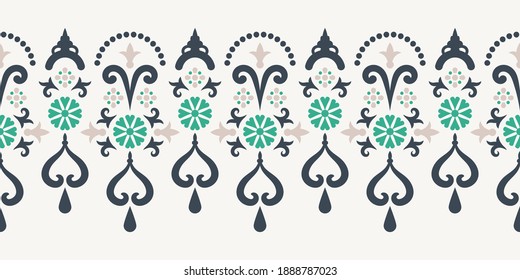 Seamless vector border with floral classical ornament. Vintage decor for textiles.