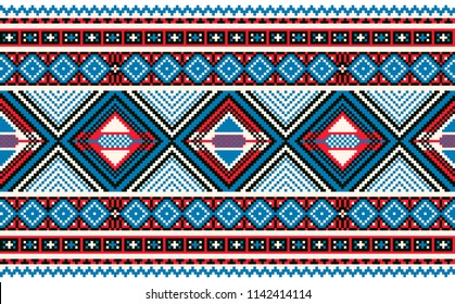 Seamless vector border. Folk ornament in the style of embroidery. Pixel decorative element for textiles.