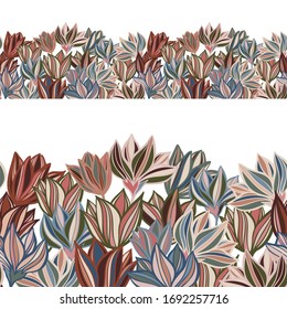 Seamless vector border horizontal lines with abstract big and small scale flowers on white background. The design is perfect for decorations, photo frames, invitations, surface design and textiles.