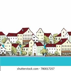 Seamless vector border with old houses
