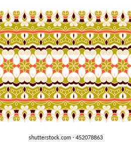 Seamless vector border on a white background. Abstract a national ornament in Oriental style, Asia, India, and Turkey. Template for decor.