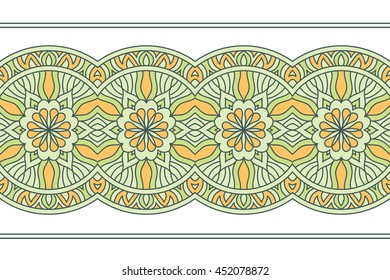 Seamless vector border on a white background. Abstract a national ornament in Oriental style, Asia, India, and Turkey. Template for decor.