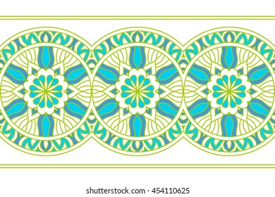 Seamless vector border on a white background. Abstract a national ornament in Oriental style, Asia, India, and Turkey. Template for decor.