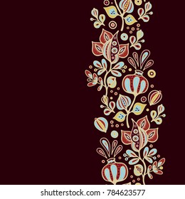 Seamless vector border ornament with pomegranate fruits on dark background