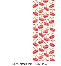 Seamless vector border ornament with red carnations (Dianthus caryophyllus) on wgite background