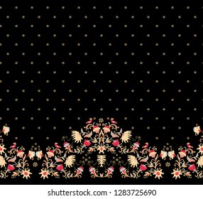 Seamless vector border ornamental with decorative flowers and floral branch 