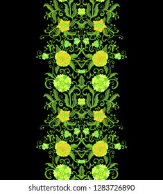 Seamless vector border ornamental with decorative flowers and floral branch 