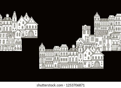 Seamless vector border pattern with classic european houses