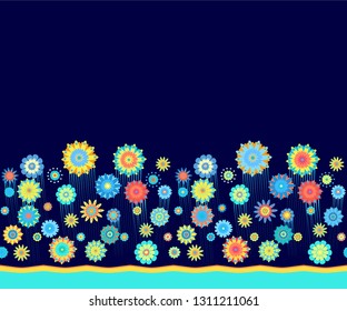 Seamless Vector border pattern with colorful  sea jelly