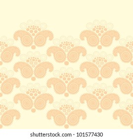Seamless vector border pattern with decorative paisley flowers on light background
