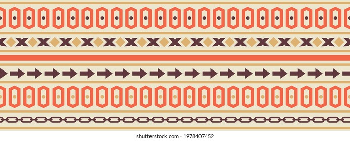 Seamless vector border pattern. Decorative strip for textiles with geometric ethnic ornament. 