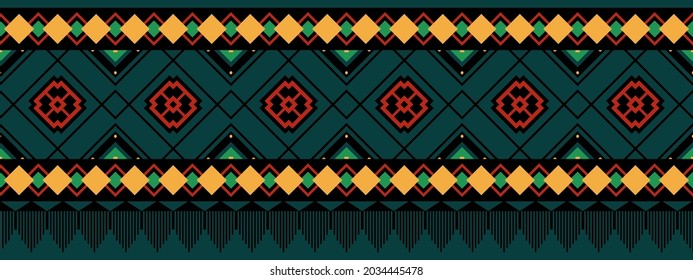 Seamless vector border pattern. Geometric ethnic ornament. Strip for textile decoration. Motives of the Aztecs, Mexicans, Peruvians, Mayans. 