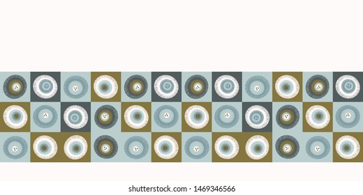 Seamless vector border pattern. Hand drawn square geometric mosaic grid. Modern all over print polka dot banner