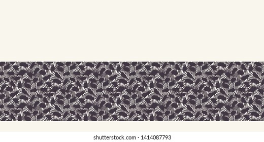 Seamless vector border pattern. Intricate organic hand drawn mosaic. Repeating geo tileable edging background. Ornamental stylized rounded shape pebbles. Monochrome surface design textile ribbon trim