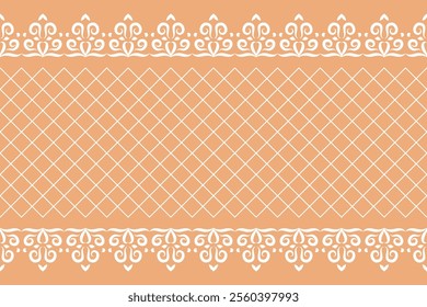 Seamless vector border pattern with ornament and diamond mesh. Stripe for decoration of fabrics, textiles, products.