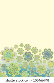 Seamless vector border pattern with sea line with floral  jellyfishes