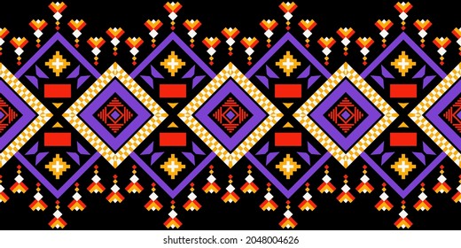 Seamless vector border pattern with tribal geometric ornament. Ethnic print with motives of the Aztecs, Mexicans, Mayans, Peruvians. Boho design for textile decoration. 