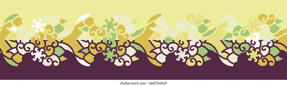 seamless vector border print with abstracted botanical motifs