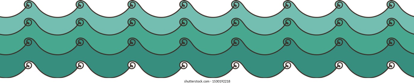 A seamless vector border print with teal ocean waves. Great for cards, posters, stationery and diplomas.