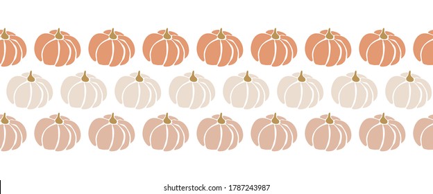 Seamless vector border pumpkins. Repeating pattern design for Harvest festival or Thanksgiving day. Feminine earthy colors.